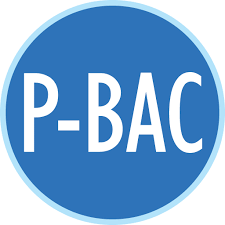 this is the P-BAC logo. White letters on a blue background.